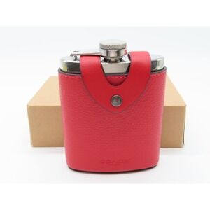 Coach Red Leather Stainless Steel Hip Flask Gift Box Logo Barware Chic Modern